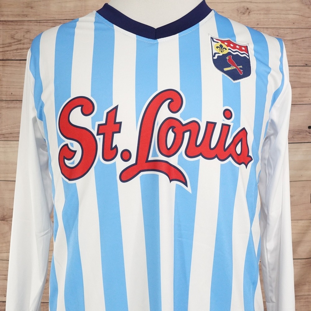 St. Louis Cardinals Jersey Mens M Blue MLB Baseball Long Sleeve Stripe Pullover